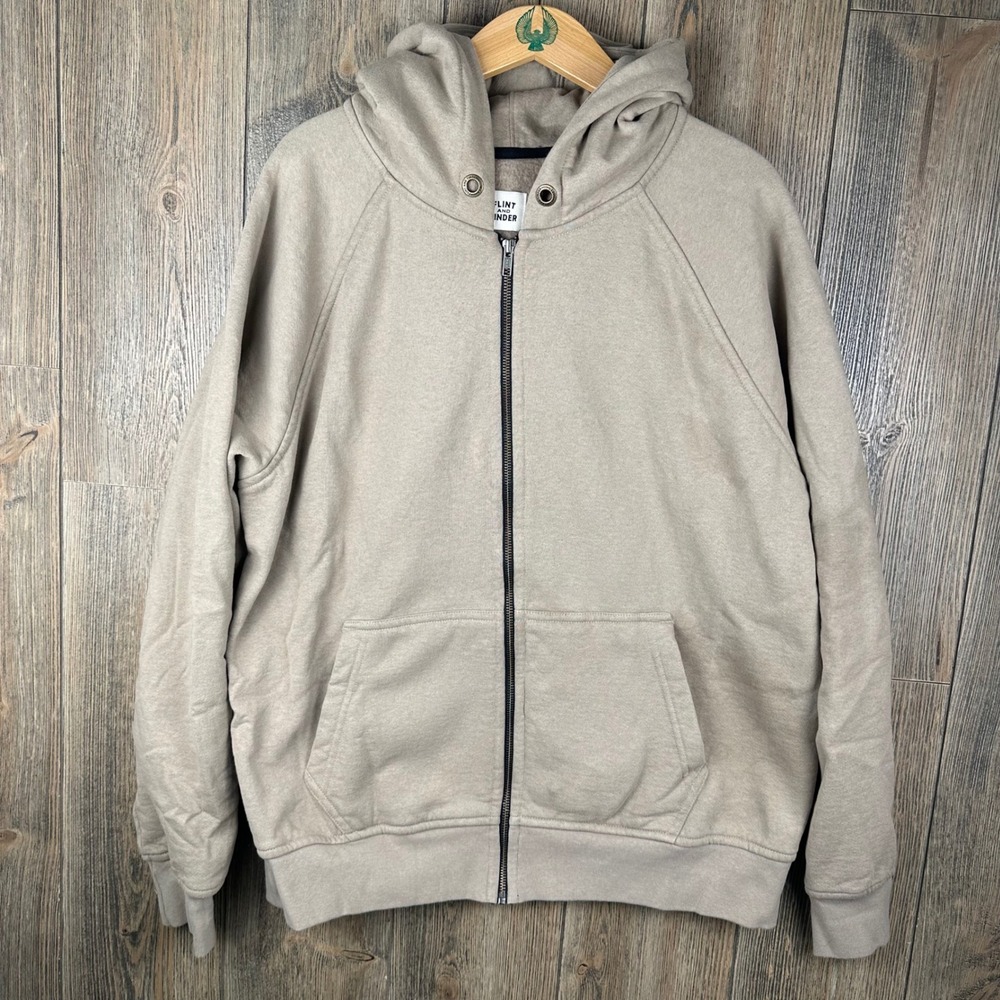 Flint and Tinder 10-Year Full Zip Hoodie XXL Taupe Beige Made in USA Raglan Mens